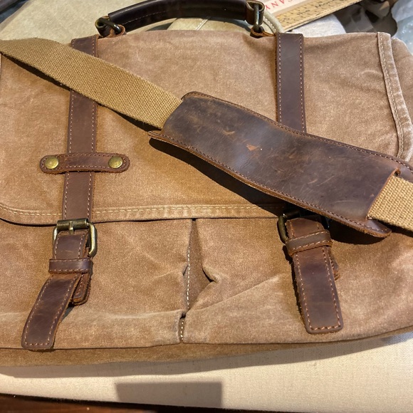 Newhey Messenger Briefcase Leather Waved  Canvas  Large 15.6" Brown - Picture 14 of 16